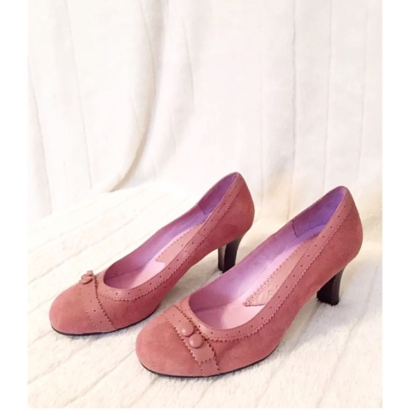 🌸 NWT FORLERIA Italian Suede Mary Jane Pumps – Vintage Feminine Rose • Size 37 - Picture 2 of 8